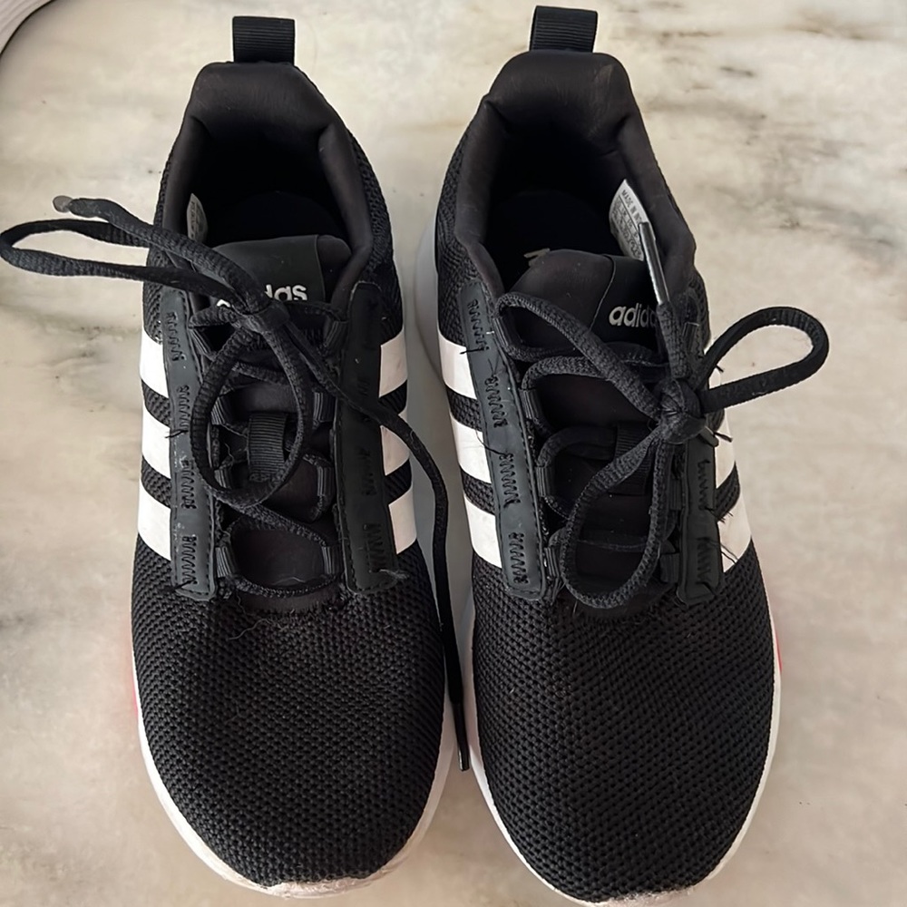 Adidas black and white tennis shoes boys 3.5